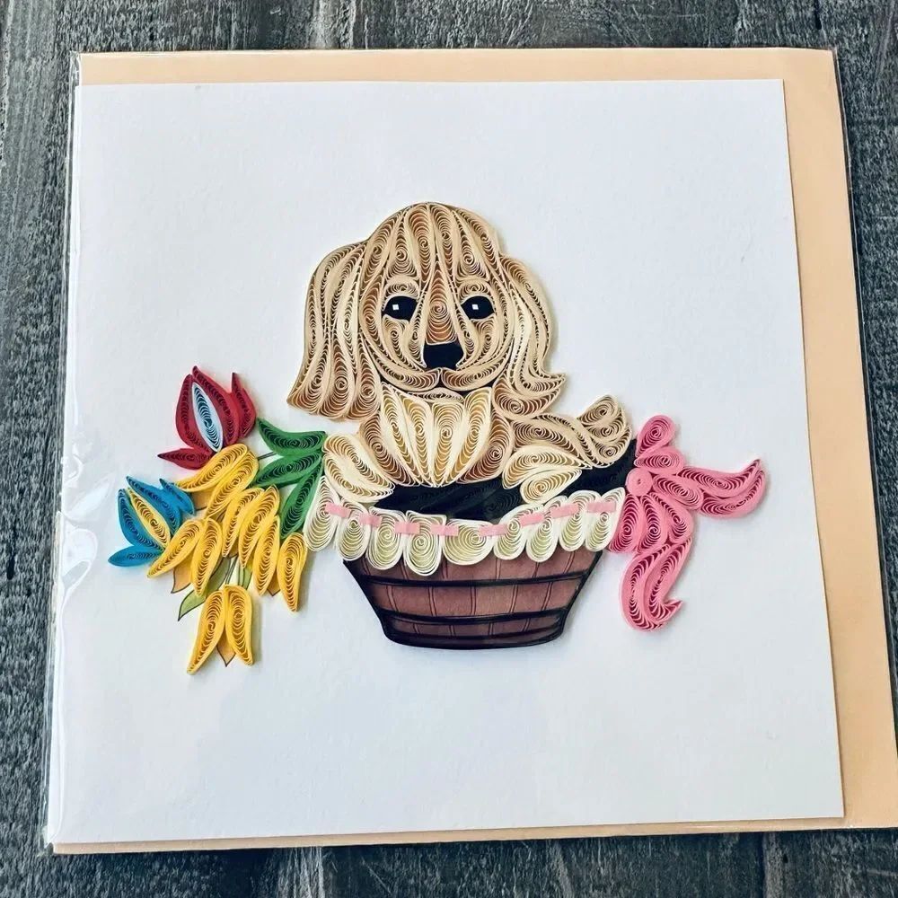 Quill Paper Puppy Dog Quilling Art Greeting Card